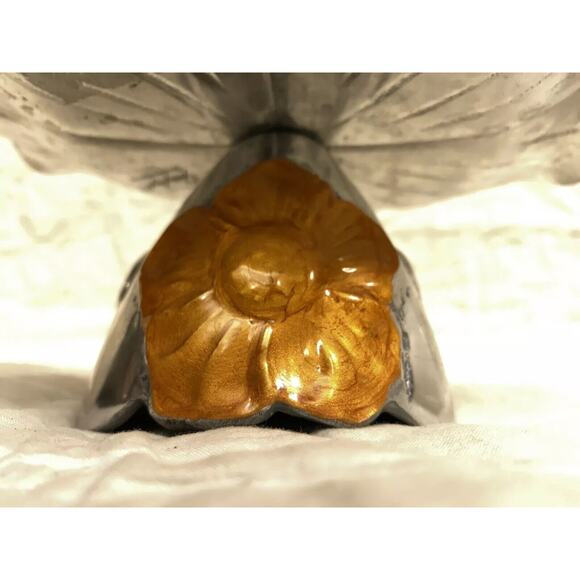 Vintage Julia Knight Enamel Orange Sunflower 8” Pedestal - Picture 5 of 9